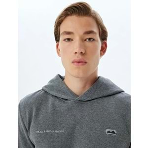 Kapşonlu Sweatshirt Slogan İşlemeli Yıkamalı Pamuk Karışımlı - KOTON - 5WAM70010MK - ANTRASİT - L