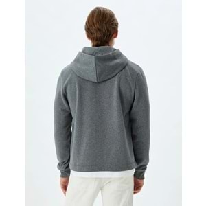 Kapşonlu Sweatshirt Slogan İşlemeli Yıkamalı Pamuk Karışımlı - KOTON - 5WAM70010MK - ANTRASİT - L