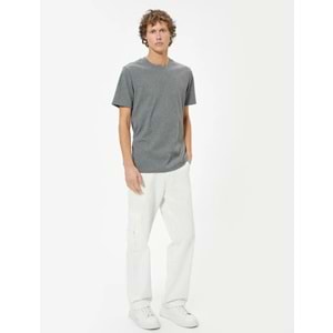 Slim Fit Tişört Basic Kısa Kollu Bisiklet Yaka - KOTON - 5WAM10075HK - ANTRASİT - L