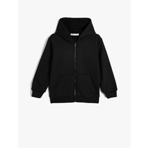 Erkek Çocuk Sweatshirt Fermuarlı Kapşonlu Basic Kanguru Cepli - KOTON - 5WKB10098TK - SİYAH - 9-10 YAŞ
