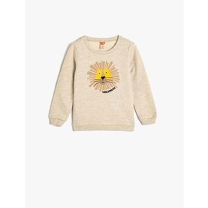 Erkek Bebek Sweatshirt Aslan Baskılı Uzun Kollu Şardonlu Pamuklu - KOTON - 5WMB10181TK - BEJ - 24-36 AY