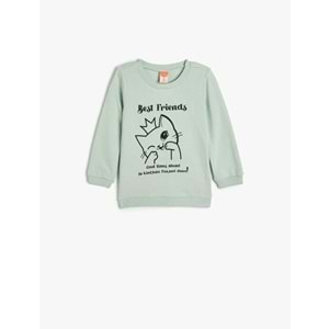 Kız Bebek Sweatshirt Uzun Kollu Kedi Baskılı - KOTON - 5WMG10108AK - MAVİ - 12-18 AY