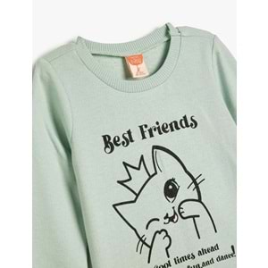 Kız Bebek Sweatshirt Uzun Kollu Kedi Baskılı - KOTON - 5WMG10108AK - MAVİ - 12-18 AY