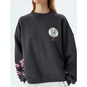 Bugs Bunny Oversize Sweatshirt Bisiklet Yaka Arkası Baskılı Lisanslı