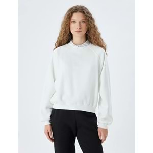 Basic Sweatshirt Bisiklet Yaka - KOTON - 5WAL10192IK - EKRU - S