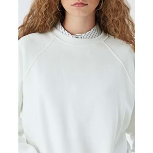 Basic Sweatshirt Bisiklet Yaka - KOTON - 5WAL10192IK - EKRU - S