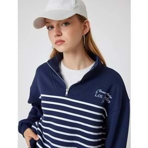 Yarım Fermuarlı Sweatshirt Oversize Kolej Baskılı Dik Yaka 5WAL10210IK