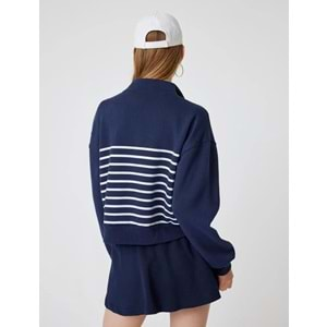 Yarım Fermuarlı Sweatshirt Oversize Kolej Baskılı Dik Yaka 5WAL10210IK