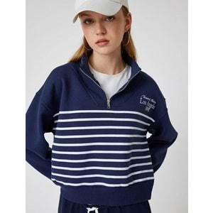 Yarım Fermuarlı Sweatshirt Oversize Kolej Baskılı Dik Yaka 5WAL10210IK