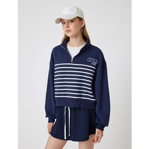 Yarım Fermuarlı Sweatshirt Oversize Kolej Baskılı Dik Yaka 5WAL10210IK