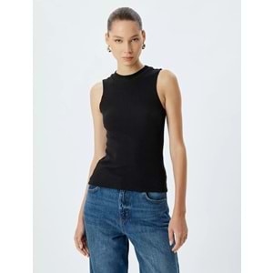 Basic Atlet Fitilli Kolsuz Dik Yaka Slim Fit - KOTON - 5WAL30007IK - SİYAH - S