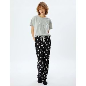 Pijama Takımı Baskılı Kısa Kollu Tişört ve Alt - 5WLK40037MK - S - ST00007448-417945