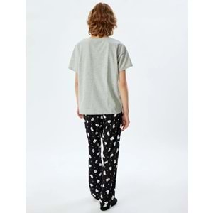 Pijama Takımı Baskılı Kısa Kollu Tişört ve Alt - 5WLK40037MK - S - ST00007448-417945