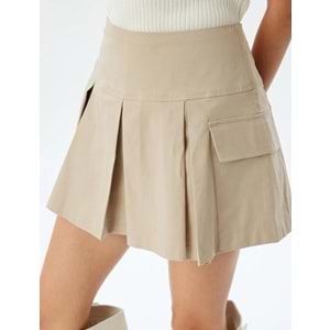 Pileli Mini Şort Etek Kargo Cepli - KOTON - 5WAK70039EW - Taş - 42