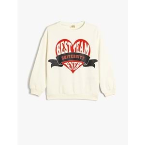 Kız Çocuk Kapşonlu Sweatshirt - KOTON - 5WKG10268AK - EKRU - 11-12 YAŞ