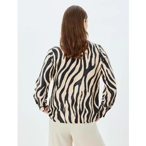 Zebra Desenli Gömlek Uzun Kollu V Yaka - KOTON - 5WAK60053UW - Siyah Desenli - 36