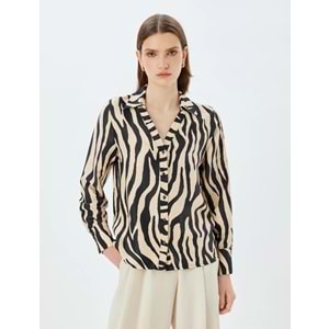 Zebra Desenli Gömlek Uzun Kollu V Yaka - KOTON - 5WAK60053UW - Siyah Desenli - 36