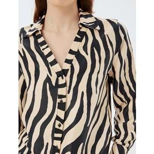 Zebra Desenli Gömlek Uzun Kollu V Yaka - KOTON - 5WAK60053UW - Siyah Desenli - 36