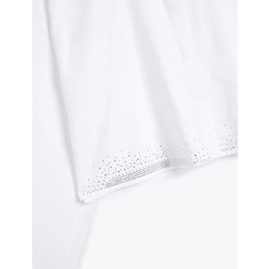 Crop Oversize Poplin Gömlek Taşlı Uzun Kollu Pamuklu - KOTON - 5WAK60125UW - KIRIK BEYAZ - 44
