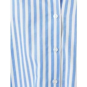 Oversize Gömlek Uzun Kollu Pamuk Karışımlı - KOTON - 5WAK60043PW - MAVİ ÇİZGİLİ - 44