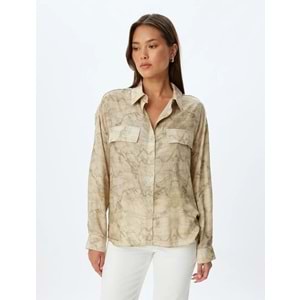Viskon Gömlek Batik Desenli - KOTON - 5WAK60052PW - HAKİ DESENLİ - 34
