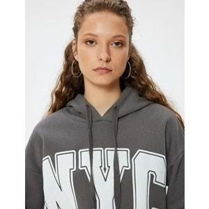 Oversize Kapüşonlu Sweatshirt Kolej Baskılı Şardonlu 5WAL10165IK