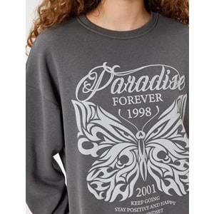 Oversize Sweatshirt Kelebek Baskılı - KOTON - 5WAL10164IK - ANTRASİT - M