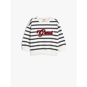 Kız Bebek Sweatshirt Slogan Baskı Detaylı - KOTON - 5WMG10134AK - LACİVERT ÇİZGİLİ - 9-12 AY