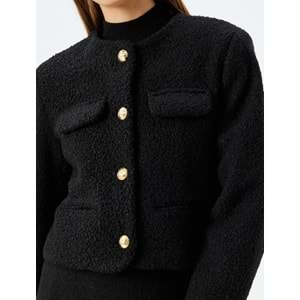 Kapaklı Cep Detaylı Yakasız Crop Tüvit Blazer Ceket 5WAK20059EW