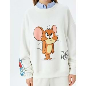 Tom ve Jerry Baskılı Bisiklet Yaka Şardonlu Sweatshirt 5WAL10195IK