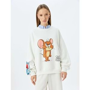 Tom ve Jerry Baskılı Bisiklet Yaka Şardonlu Sweatshirt 5WAL10195IK