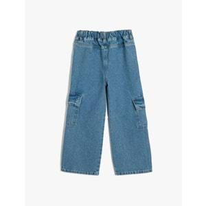 Kız Çocuk Kargo Kot Pantolon Bol Paça Pamuklu - Wide Leg Jean 5WKG40043AD