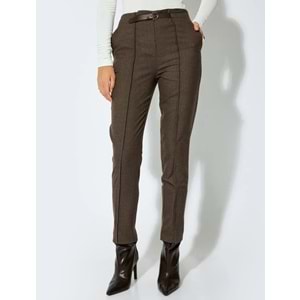 Kadın Giyim Nervürlü Kumaş Pantolon Cigarette Form 5WAK40127UW - KOTON - 5WAK40127UW - KAHVERENGİ - 34