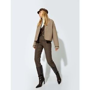 Kadın Giyim Nervürlü Kumaş Pantolon Cigarette Form 5WAK40127UW - KOTON - 5WAK40127UW - KAHVERENGİ - 34