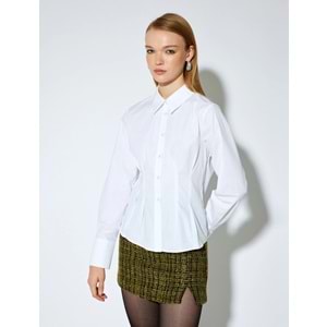 Kadın Giyim Poplin Gömlek Önden Çift Pens Detaylı Pamuklu 5WAK60157UW - KOTON - 5WAK60157UW - BEYAZ - 36