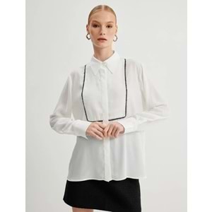 Kadın Giyim Smokin Gömlek Uzun Kollu Gipür Detaylı 5WAK60174UW - KOTON - 5WAK60174UW - KIRIK BEYAZ - 36