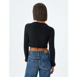 Kadın Giyim Uzun Kollu Body Crop Kayık Yaka Yumuşak Dokulu 5WAL10732IK - KOTON - 5WAL10732IK - SİYAH - S