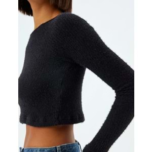 Kadın Giyim Uzun Kollu Body Crop Kayık Yaka Yumuşak Dokulu 5WAL10732IK - KOTON - 5WAL10732IK - SİYAH - S
