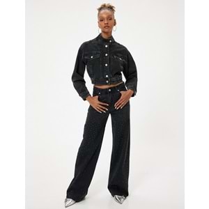 Kadın Giyim Kot Pantolon Taşlı - Bianca Wide Leg Jeans 5WAL40088MD - KOTON - 5WAL40088MD - SİYAH - 29/32
