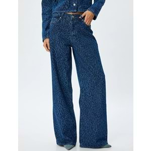 Kadın Giyim Kot Pantolon Leopar Baskılı - Wide Leg Jeans 5WAL40220MD