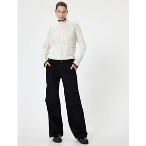 Kadın Giyim Dik Yaka Kazak Örgü Dokulu Biyeli Uzun Kollu 5WAL90069IT