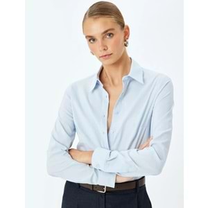 Klasik Yaka Slim Fit Uzun Kollu Gömlek 5SAK60038UW - KOTON - MAVİ - 36