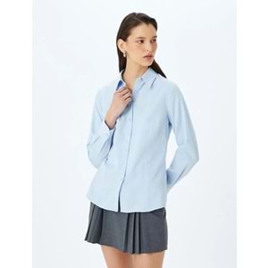 Uzun Kollu Slim Fit Klasik Poplin Gömlek 5SAK60043UW - KOTON - MAVİ - 38