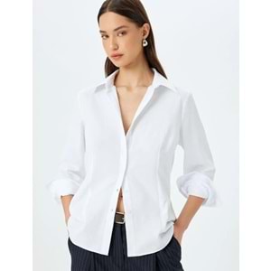 Uzun Kollu Klasik Yaka Poplin Gömlek 5SAK60050UW - KOTON - BEYAZ - 44