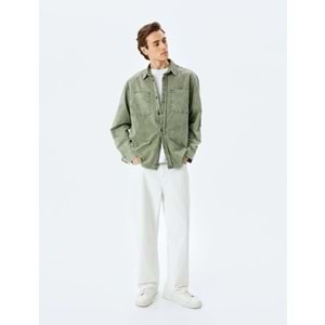 Düğmeli Pamuklu Uzun Kollu Gömlek Ceket 5WAM50005HW