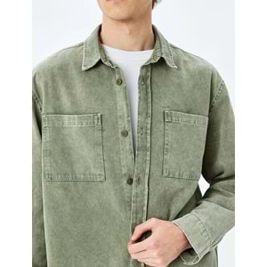 Düğmeli Pamuklu Uzun Kollu Gömlek Ceket 5WAM50005HW