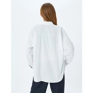 Çizgili Detaylı Poplin Oversize Gömlek 5SAK60173PW - KOTON - KIRIK BEYAZ - 38