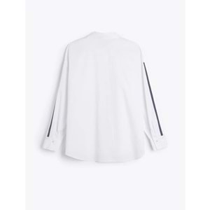Çizgili Detaylı Poplin Oversize Gömlek 5SAK60173PW - KOTON - KIRIK BEYAZ - 38