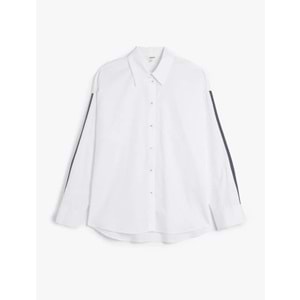 Çizgili Detaylı Poplin Oversize Gömlek 5SAK60173PW - KOTON - KIRIK BEYAZ - 38
