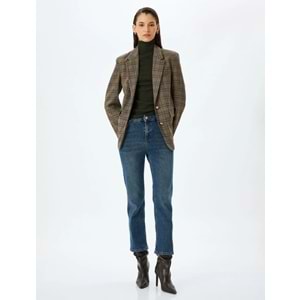 İspanyol Paça Normal Bel Crop Kot Pantolon Dar Kalıp 5SAL40030MD - KOTON - ORTA İNDİGO - 27/32
